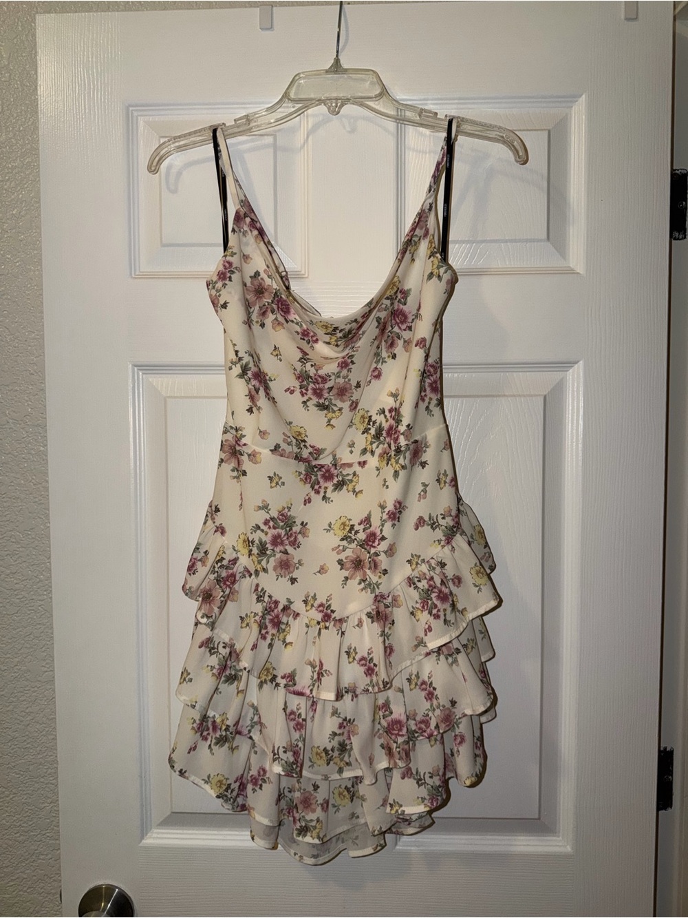 Forever 21 Cream Floral Ruffle Cowl Neck Camisole Dress